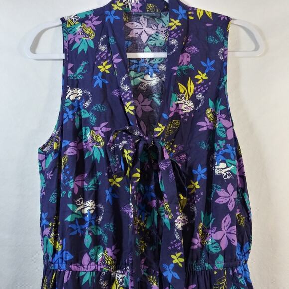 Modcloth Proactive Panache Purple Tropical Novelty Print Tie Neck Romper Size L - Picture 3 of 9